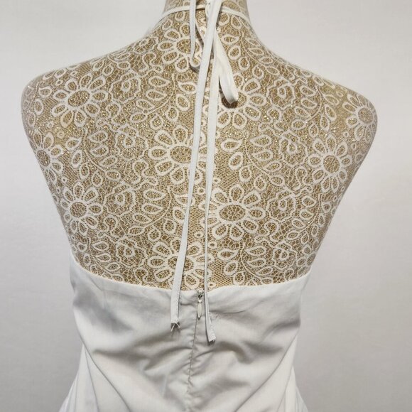 AP.NY Size 12 Women's White Sleeveless Zip Back Floral Embroidered Halter Dress - Picture 10 of 16